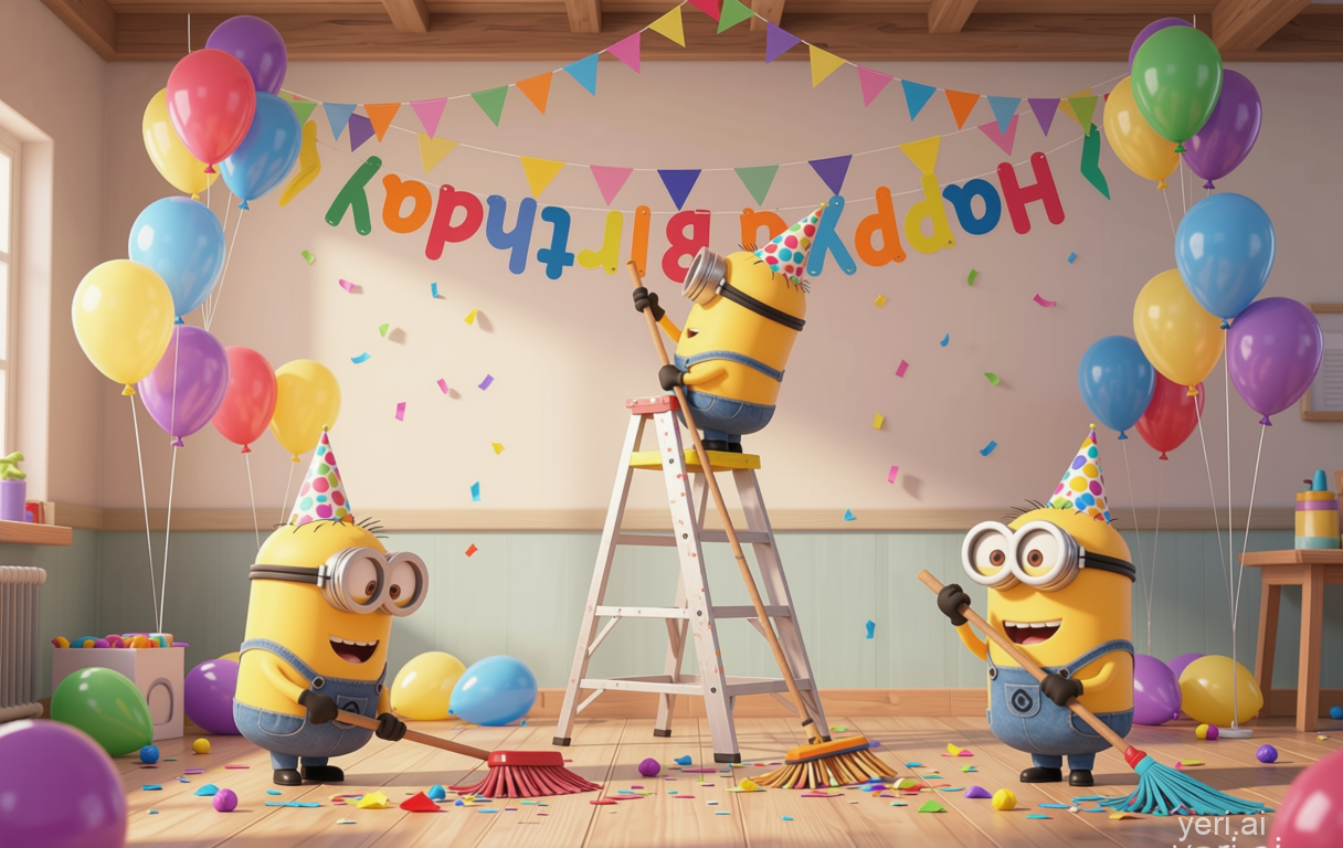 Minions aan het opruimen